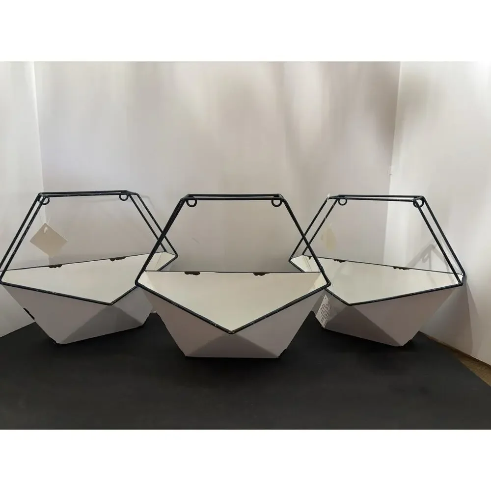 Hobby Lobby Geometric Wall Mounted Planters 3pc Set Metal Black/White